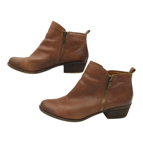 Lucky Brand Basel Ankle Boots Womens 10M Side Zip Toffee Leather Stacked Heel - Picture 11 of 16